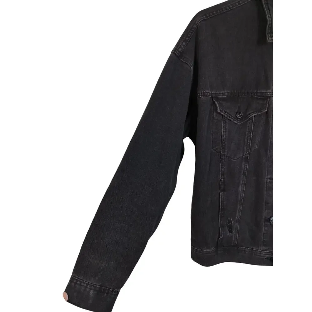 3814)YMI Long Sleeve Button Oversized Boyfriend Distressed Denim Jacket Large Jr - Picture 3 of 10